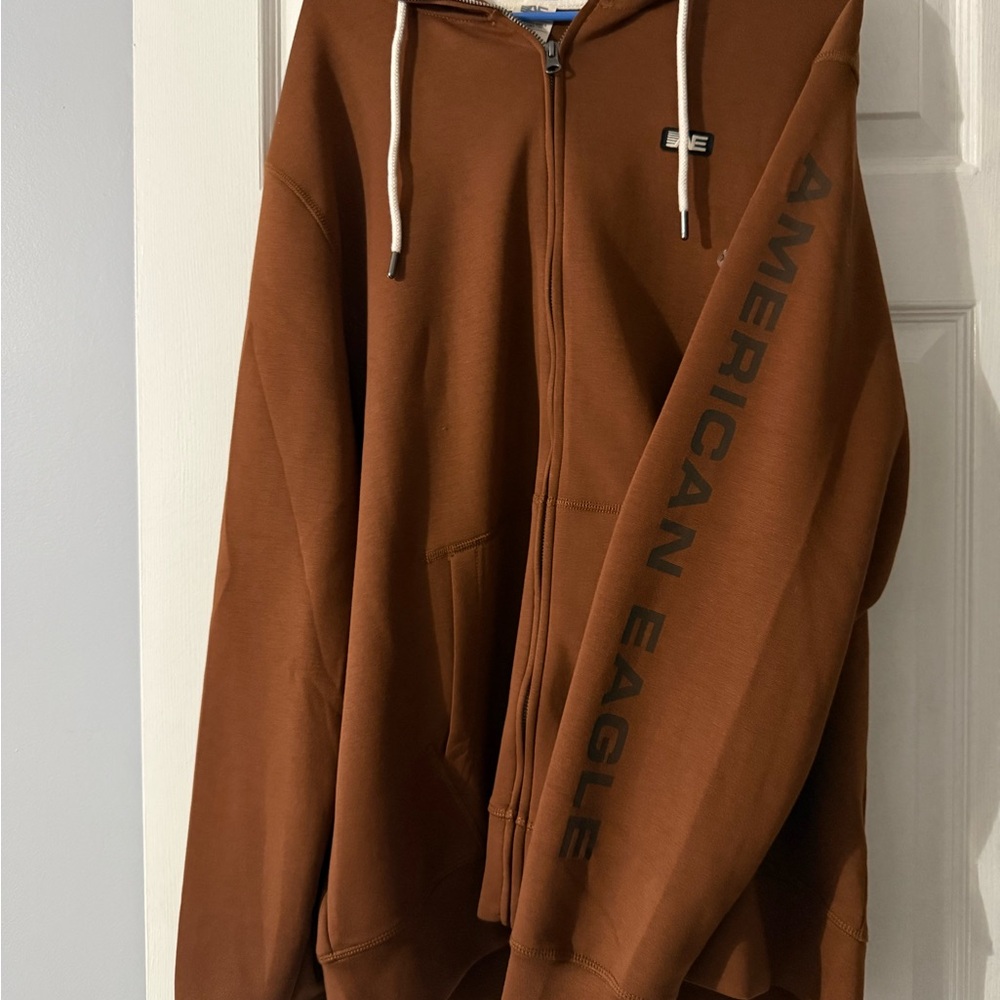 American Eagle Outfitters Men's Zip-Up Brown Sweater - Picture 2 of 5